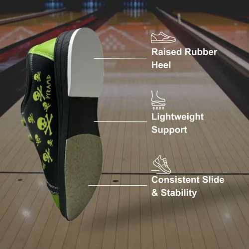 Vista 3 de Pyramid Youth Skull Black/Green Bowling Shoes - Universal Slide Soles