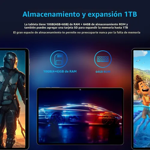 Vista 5 de Tablet Android 14, tabletas de 10 pulgadas, CPU Octa Core, 10GB+64GB+512GB de expansión, pantalla de 1280x800, Wi-Fi6, cámara dual, PC tablet