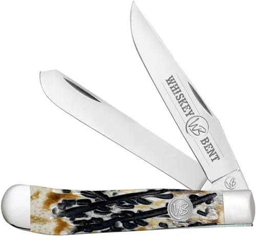 Vista 28 de WHISKEY BENT HAT CO. Navaja de bolsillo plegable tradicional Trapper de 4.125 pulgadas, longitud cerrada, cuchillas de acero inoxidable 440C (azteca)