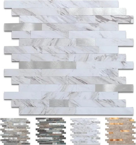 Vista 9 de Midcard Azulejos adhesivos para salpicaduras de 10 hojas, azulejos para cocina, baño, lavandería, cámper, chimenea. 20Trapezoidal Negro Gris Madera