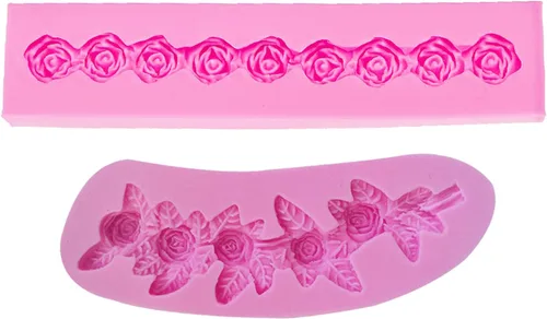 Vista 4 de 2 moldes de silicona de flores de rosas largas para moldes de repujado de bordes en relieve de pasteles, molde antiadherente para fondant