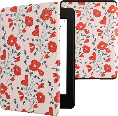 Vista 15 de kwmobile Funda compatible con Amazon Kindle Paperwhite 11. Generación 2021 - Funda para lector electrónico - Libros y páginas Beige/Marrón/Dorado