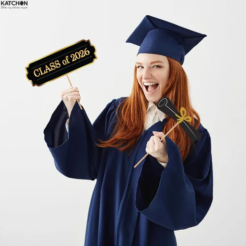 Vista 8 de KatchOn, Accesorios para cabina de fotos de graduación – Paquete de 40 Accesorios de fotos de graduación negro y dorado, decoraciones