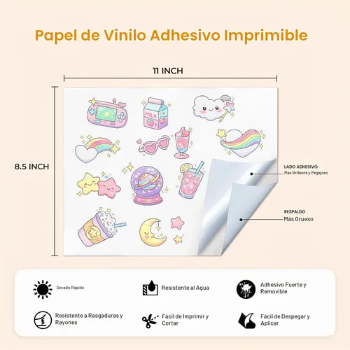 Vista 5 de JANDJPACKAGING Papel adhesivo de vinilo imprimible, blanco mate, 55 hojas