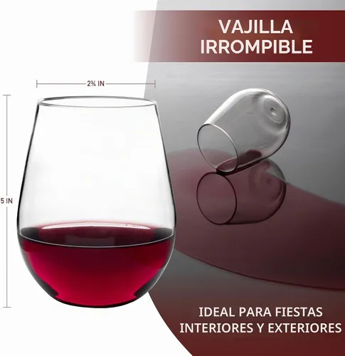 Vista 4 de Copas vino inastillable sin pie - 100% tritán - resistente, reutilizable, seguras para lavavajillas, Transparente