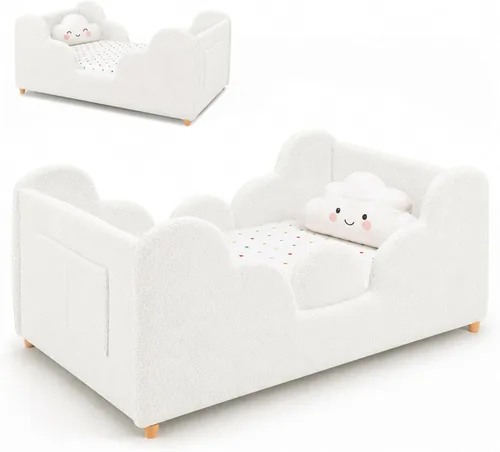 Vista 8 de Cama de suelo para niños pequeños, cama Montessori suave con rieles extraíbles