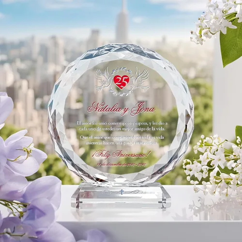 Vista 2 de Regalo de cristal personalizado para aniversario de plata para pareja, con nombres de marido y mujer, fecha de aniversario, regalo único para pareja