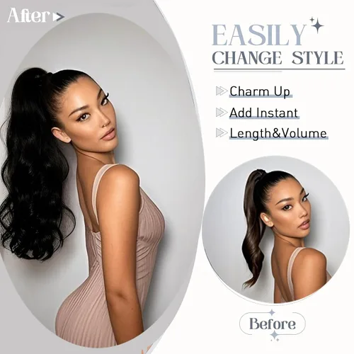 Vista 34 de Rich Choices Extensión de cola de caballo con clip de garra, cabello humano real, una pieza, extensiones de cabello largo Remy para mujer, #18P613