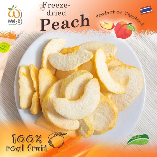 Vista 2 de Wel-B Bocadillos de frutas liofilizadas, melocotones frescos liofilizados para obtener una textura saludable y crujiente mientras conservan el sabor