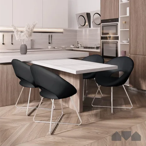 Vista 5 de Milliard Silla de cuero circular para sala de estar, cocina, oficina en casa y dormitorio, silla de comedor moderna con patas cromadas (negro)