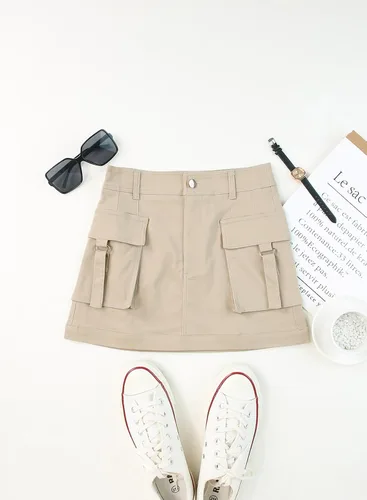 Vista 7 de Allytok Falda cargo Y2K de verano de algodón bodycon minifaldas cortas para mujer con bolsillos