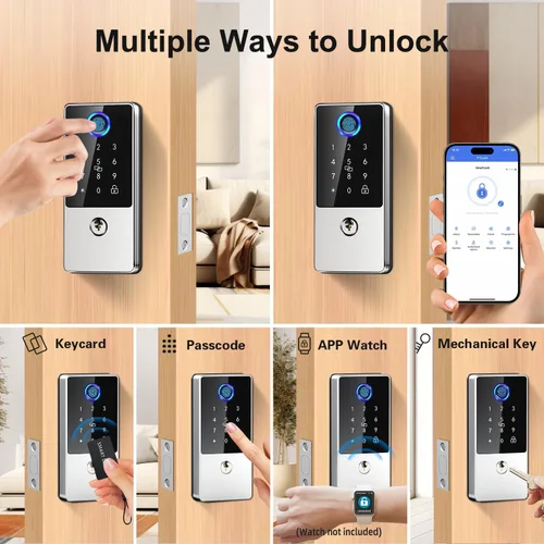 Vista 7 de Cerradura inteligente, cerradura de puerta de entrada sin llave, cerradura inteligente de huellas dactilares, cerraduras inteligentes digitales