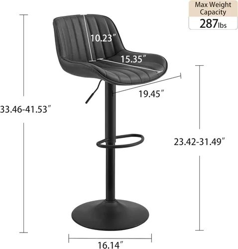 Vista 3 de Fat Ant Juego de 2 taburetes de bar ajustables de piel sintética, sillas de bar giratorias con respaldo, taburete de isla de cocina moderno tapizado