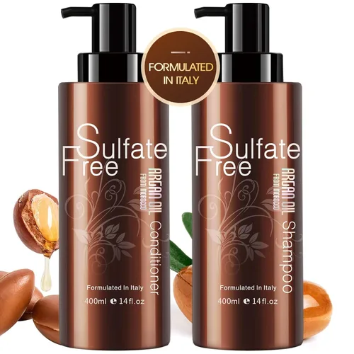 Vista 10 de Juego de champú y acondicionador de aceite de argán marroquí orgánico natural, sin sulfatos, tratamiento seguro para el color, protección UV