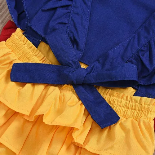 Vista 3 de Disfraz de Halloween para bebé niña, mameluco de manga voladora con bloque de color de princesa con lazo