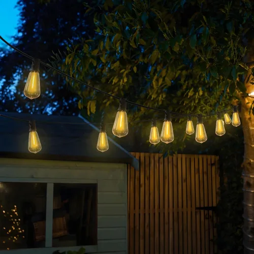 Vista 6 de Couah ST38 - Tira de luces LED para exteriores, 60 pies con 32 bombillas Edison para exteriores, resistentes a la intemperie, luces colgantes