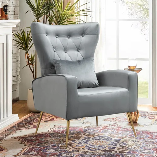 Vista 13 de Silla decorativa de terciopelo con respaldo abatible y cojín lumbar, sillón moderno para sala de estar/dormitorio, silla lateral de recepción