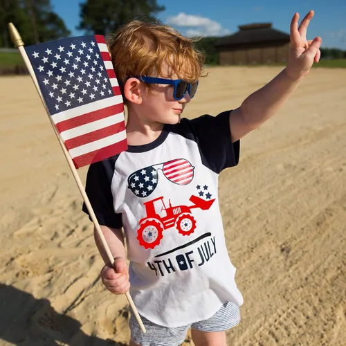 Vista 2 de DDSOL Camisetas patrióticas de algodón para niños y niñas del 4 de julio, para el Día de la Independencia