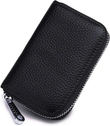Vista 2 de EASTNIGHTS Cartera de cuero genuino para tarjetas de crédito RFID con cremallera