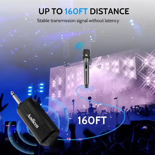 Vista 6 de Micrófono inalámbrico de karaoke - Sistema de micrófono de mano Plug & Play con receptor para Smart TV, canto, fiestas (negro, 1 micrófono)