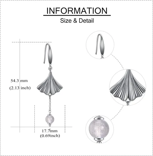 Vista 5 de ButterflyEvil EyeGinkgo Leaf Earrings Sterling Silver Moonstone Dangle Earrings Jewelry Gifts for Women