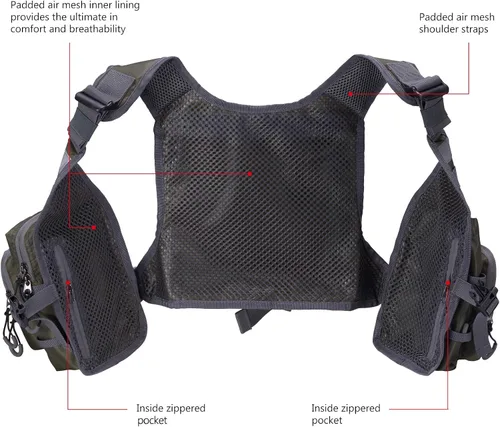 Vista 5 de BASSDASH FV08 Chaleco ultraligero de pesca con mosca para hombres y mujeres Paquete de pecho portátil Talla única para la mayoría