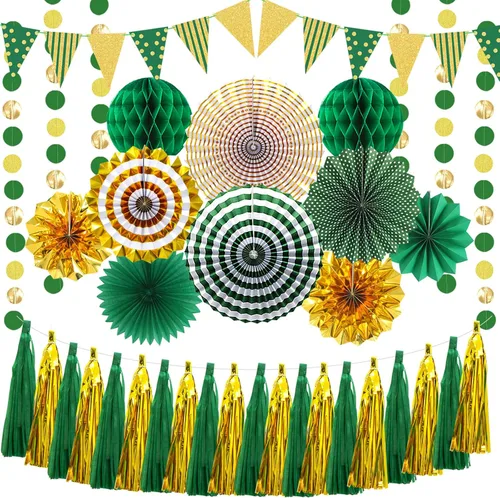 Vista 8 de 22 decoraciones de fiesta de despedida, pancarta de la suerte y guirnaldas de trébol, espirales colgantes, pompones para cumpleaños de la suerte