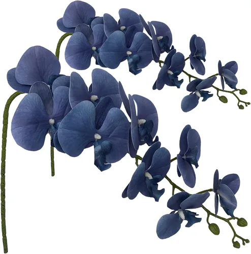 Vista 8 de FagusHome Flores artificiales de Phalaenopsis - Ramas de 9 flores grandes, orquídeas artificiales, plantas tallo de 42 pulgadas, 2 piezas para Azul