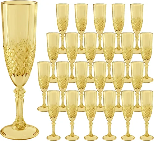 Vista 19 de Copas de champán de plástico, copas de champán a granel, copas de vino acrílicas reutilizables irrompibles para bodas, despedidas de soltero, Ámbar
