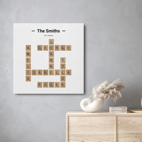 Vista 5 de Decoración de pared personalizada con crucigrama con nombre de familia, impresiones en lienzo personalizadas, impresión enmarcada, regalo
