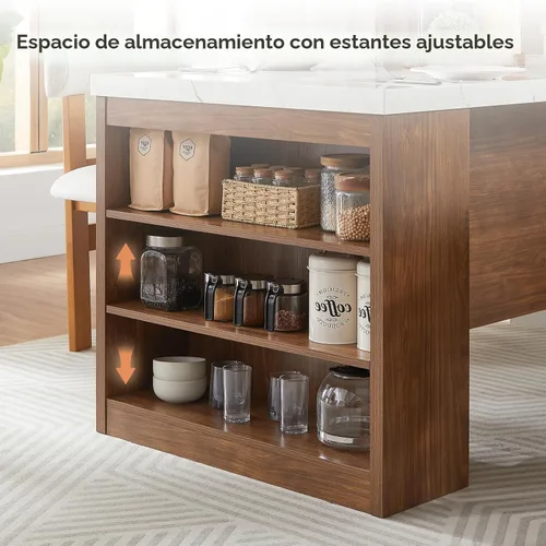 Vista 8 de ONBRILL Mesa completa de mesa de isla de cocina de 61 x 31 pulgadas con espacio de almacenamiento, toma de corriente y luces LED, mesa de comedor