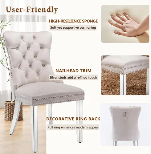 Vista 6 de Ebullient 79" White Dining Table Set for 8, Faux Marble Table & 8 Chairs Cream Chairs