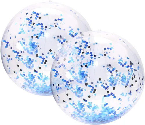 Vista 5 de PENTA ANGEL Pelota de playa con purpurina, 2 unidades, inflable, confeti, piscina, fiesta, pelota deportiva de arena transparente para exteriores