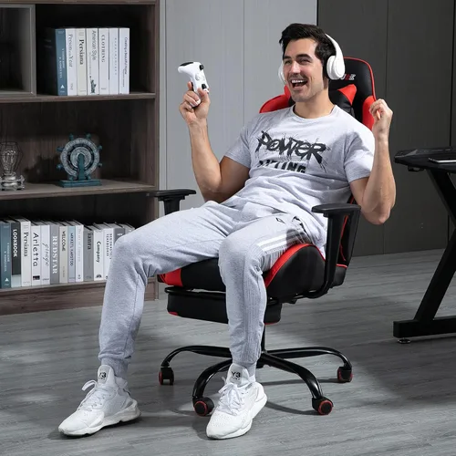 Vista 7 de Silla de masaje para juegos con reposapiés, silla de carreras de video, silla de computadora con respaldo alto, silla de computadora reclinable