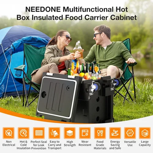 Vista 6 de NEEDONE Calentador de alimentos, contenedor de comida aislada LLDPE de 81 Qt para alimentos calientes/fríos, con hebillas dobles, ruedas