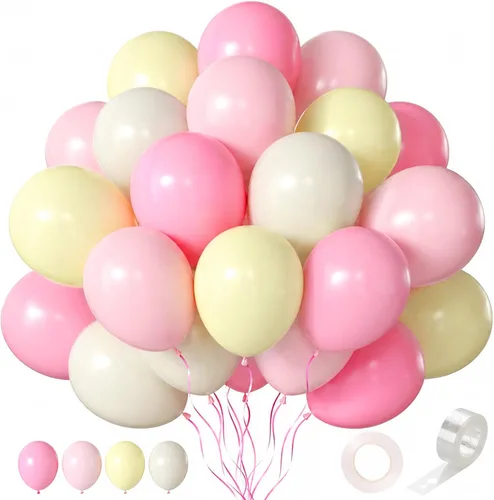 Vista 46 de Globos rosa claro, 125 piezas de diferentes tamaños de 8, 12, 10, 5 pulgadas, kit de arco de globos rosa pálido pastel para princesa, cumpleaños