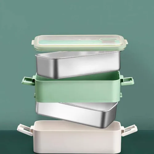 Vista 3 de Hemoton Bento Box - Contenedor de aperitivos apilable de acero inoxidable estilo japonés asiático para preparación de alimentos para el hogar