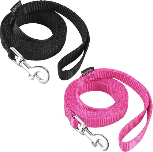Vista 58 de AMAGOOD 6 pies de correas para cachorros/perros, correa de estilo tradicional resistente con gancho de cuello fácil de usar, correa para perros Negro