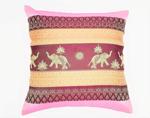Vista 9 de Fundas de almohada decorativas hechas de seda tailandesa. Bordadas con estampado floral y pequeñas, fundas de almohada de elefantes reales (negro)