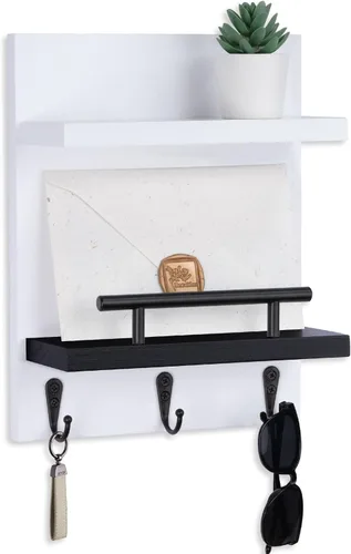 Vista 13 de Soporte de pared para llaves, decoración de estante de correo con 3 ganchos para llaves, organizador de pared de madera versátil para entrada