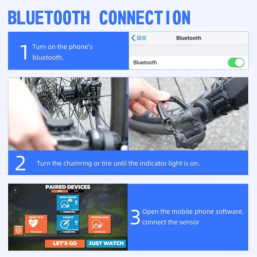 Vista 7 de CYCPLUS Sensor de velocidad y cadencia de ciclismo Bluetooth y ANT+ Sensor inalámbrico de cadencia de bicicleta Velocidad IP67 impermeable