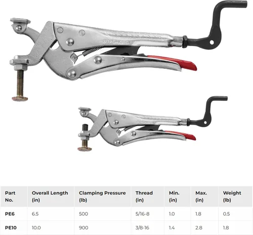 Vista 4 de Strong Hand Tools PE6 Alicates de sujeción de acción inversa Expand-O, presión de sujeción de 500 libras, rango de 1" a 1-3/4", tamaño de 6.5