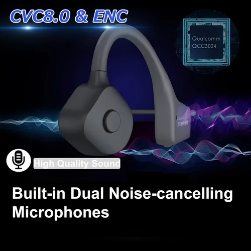Vista 4 de Auriculares de conducción ósea impermeables Bluetooth 5.2 Auriculares deportivos inalámbricos con doble cancelación de ruido, auriculares