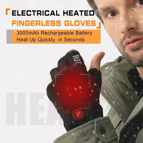 Vista 2 de uncn Guantes calefactables sin dedos para mujeres y hombres, guantes de trabajo con pantalla táctil para invierno, clima frío, recargable, eléctrico