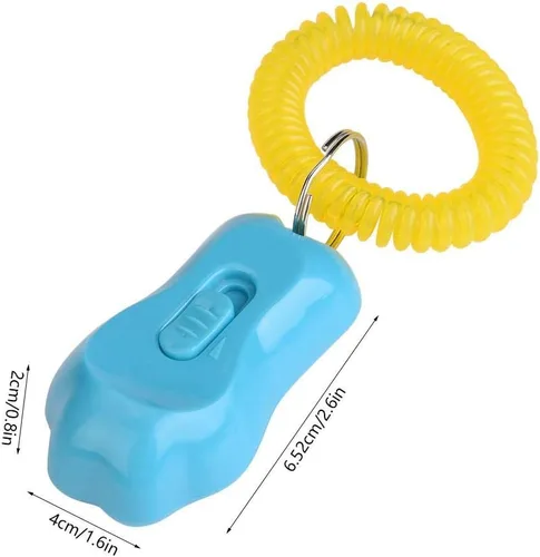 Vista 6 de Clicker de entrenamiento ajustable de 3 engranajes para perros y mascotas, con forma de pata, duradero, ligero, con correa de muñeca para gatos