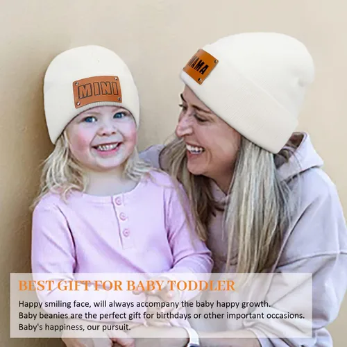Vista 8 de Gorro para padres e hijos,Madre y bebé hija/hijo gorro de punto cálido de invierno,Gorro suave para niños