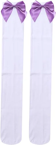 Vista 2 de Calcetines largos de satén para mujer, diseño de lazo