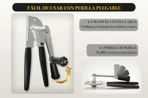 Vista 3 de Abrelatas resistente con imán, manual comercial para personas mayores y artritis, de mano, perilla plegable, borde liso, funciona en latas #10