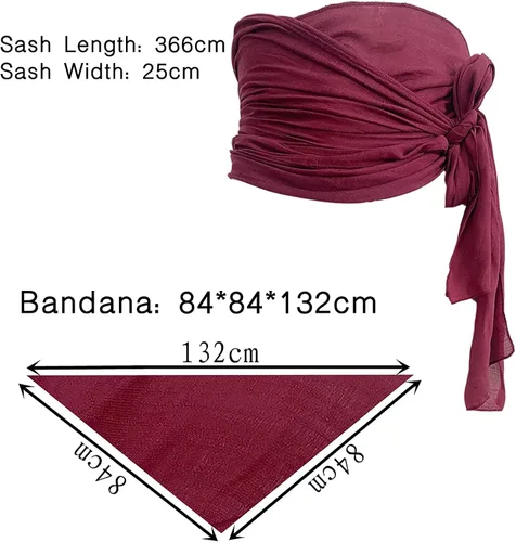 Vista 2 de RKZVPN Pirate Cosplay Costume Women Men Pirate Head Scarf Hat Accessories Pirate Sash Belt Pirate Bandana Headband Waist Belt