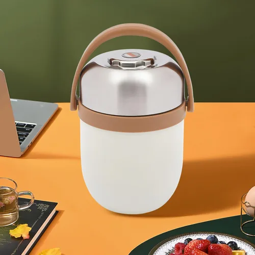 Vista 2 de Tarro de 2 niveles de acero inoxidable aislado al vacío de boca ancha para sopa y comida caliente con mantiene térmico, portátil, apilable, cajas